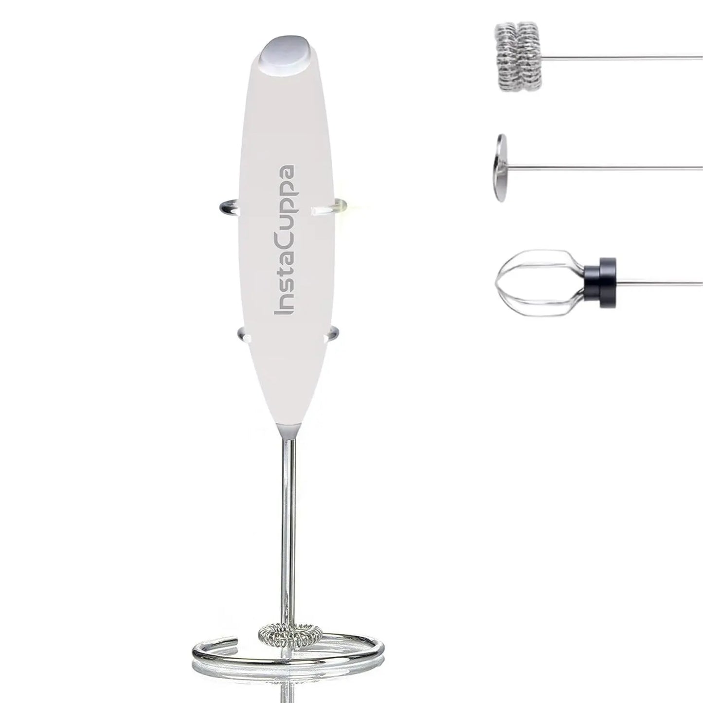 InstaCuppa Milk Frother for Coffee - Handheld Battery-Operated Electric Milk and Coffee Frother, Stainless Steel Whisk and Stand, Portable Foam Maker for Coffee, Cappuccino, Lattes, and Egg Beaters 
