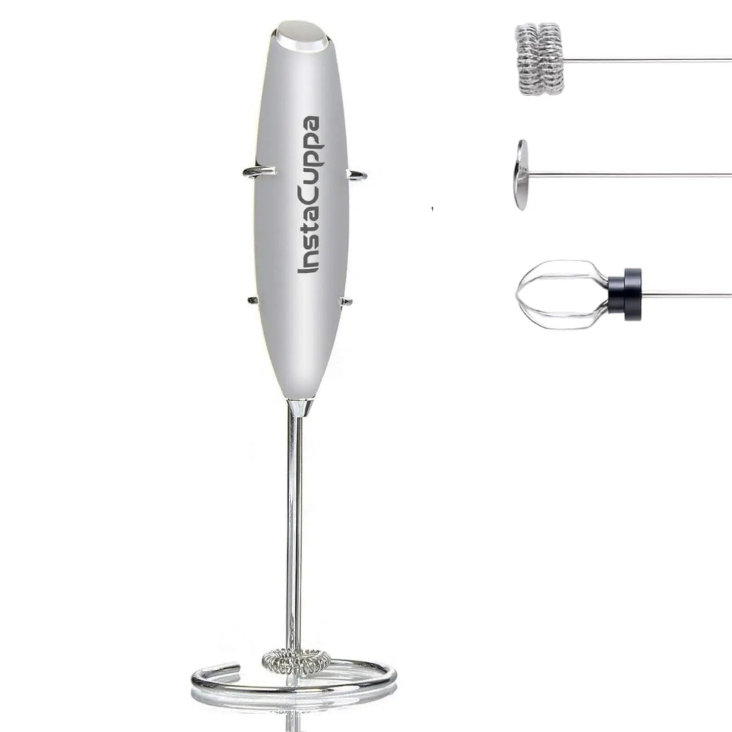 InstaCuppa Milk Frother for Coffee - Handheld Battery-Operated Electric Milk and Coffee Frother, Stainless Steel Whisk and Stand, Portable Foam Maker for Coffee, Cappuccino, Lattes, and Egg Beaters 