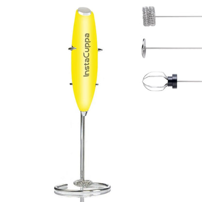 InstaCuppa Milk Frother for Coffee - Handheld Battery-Operated Electric Milk and Coffee Frother, Stainless Steel Whisk and Stand, Portable Foam Maker for Coffee, Cappuccino, Lattes, and Egg Beaters 