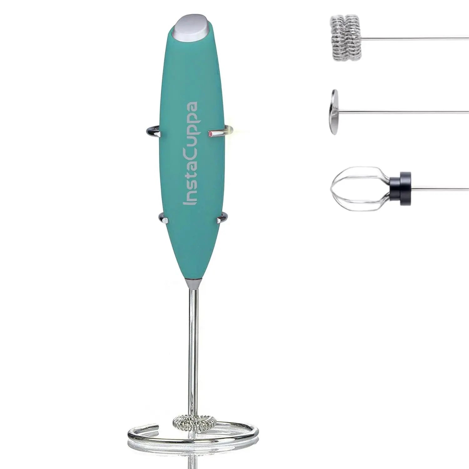 InstaCuppa Milk Frother for Coffee - Handheld Battery-Operated Electric Milk and Coffee Frother, Stainless Steel Whisk and Stand, Portable Foam Maker for Coffee, Cappuccino, Lattes, and Egg Beaters 