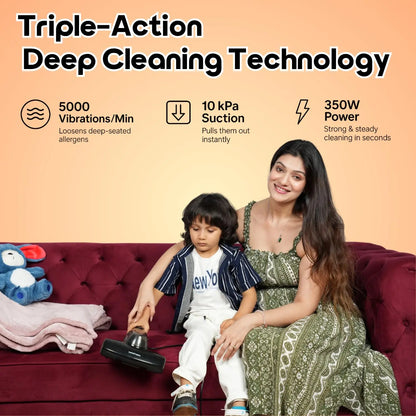 InstaCuppa Mite Remover Vacuum Cleaner for Sofa, Bed & Plush Toys – Kills Dust & Mites, Removes 99.99% Allergens – UV-C Sterilization, 10 kPa Suction, HEPA Filter, 350W – Ideal for Busy Moms 