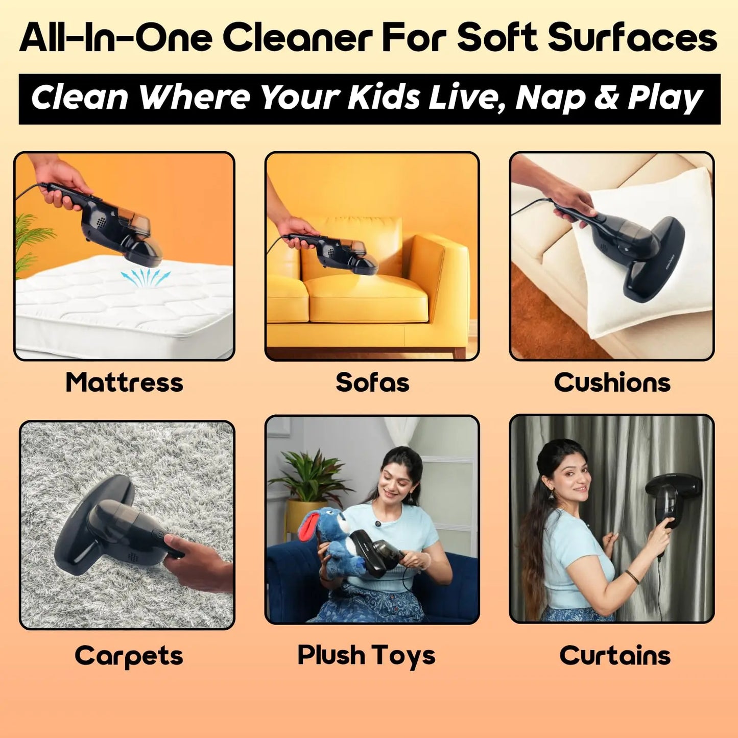InstaCuppa Mite Remover Vacuum Cleaner for Sofa, Bed & Plush Toys – Kills Dust & Mites, Removes 99.99% Allergens – UV-C Sterilization, 10 kPa Suction, HEPA Filter, 350W – Ideal for Busy Moms 
