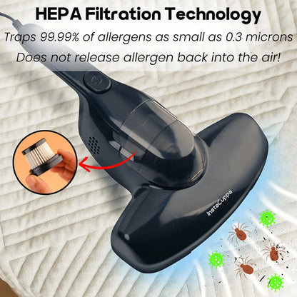 InstaCuppa Mite Remover Vacuum Cleaner for Sofa, Bed & Plush Toys – Kills Dust & Mites, Removes 99.99% Allergens – UV-C Sterilization, 10 kPa Suction, HEPA Filter, 350W – Ideal for Busy Moms 