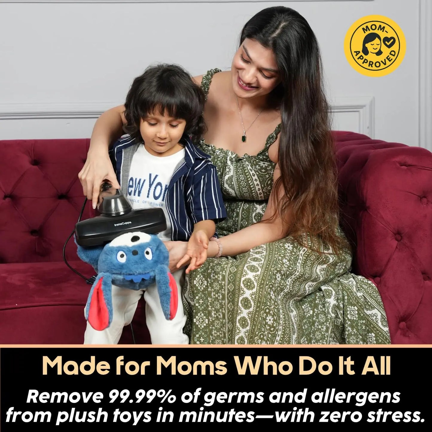 InstaCuppa Mite Remover Vacuum Cleaner for Sofa, Bed & Plush Toys – Kills Dust & Mites, Removes 99.99% Allergens – UV-C Sterilization, 10 kPa Suction, HEPA Filter, 350W – Ideal for Busy Moms 