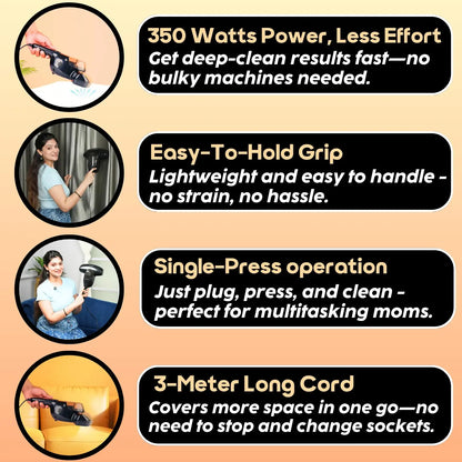 InstaCuppa Mite Remover Vacuum Cleaner for Sofa, Bed & Plush Toys – Kills Dust & Mites, Removes 99.99% Allergens – UV-C Sterilization, 10 kPa Suction, HEPA Filter, 350W – Ideal for Busy Moms 