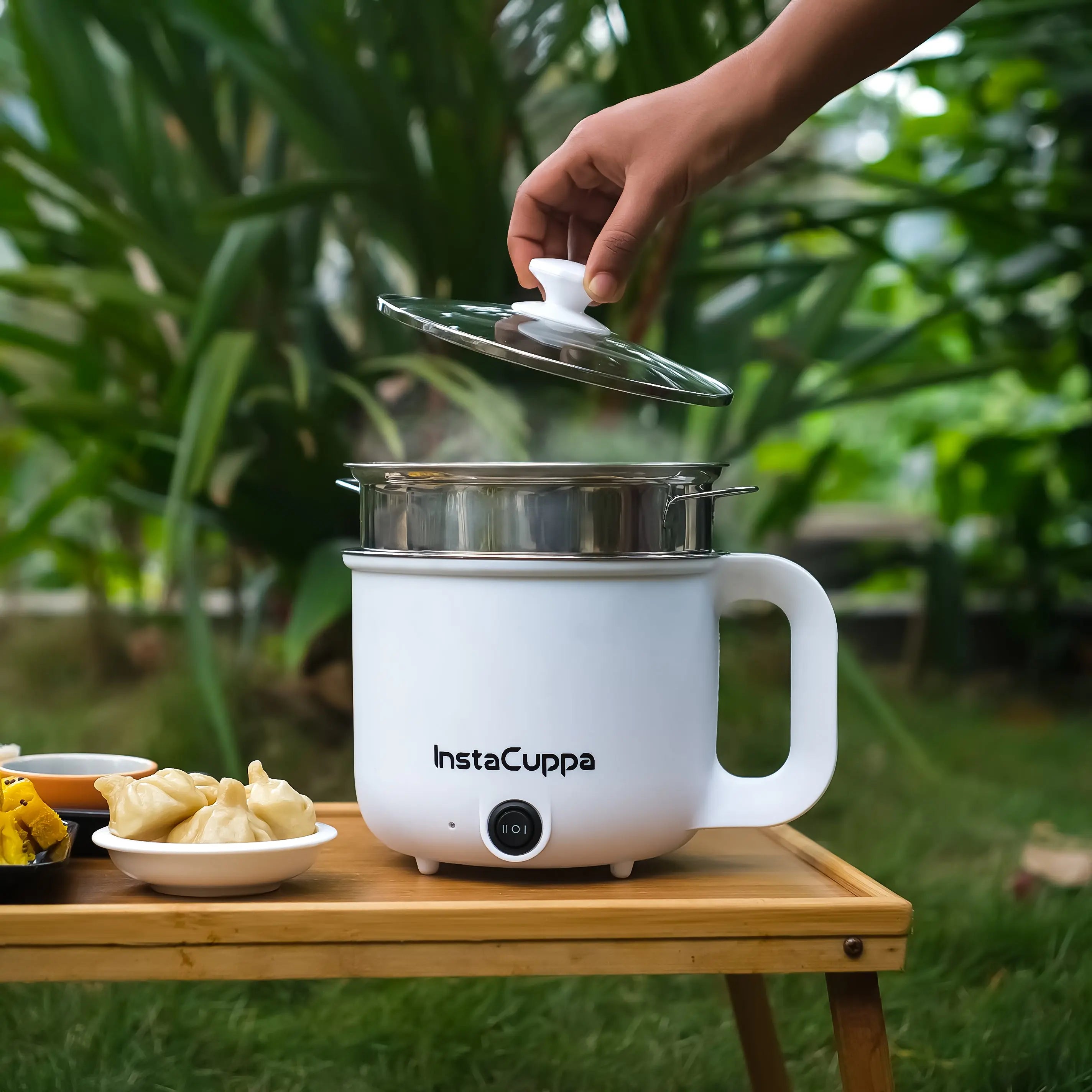 InstaCuppa Multipurpose Electric Kettle Cum Cooker with Free Steamer for Momos & Vegetables, Boiler Trays for Idly & Eggs, 1.2 Liter, 600 Watts 