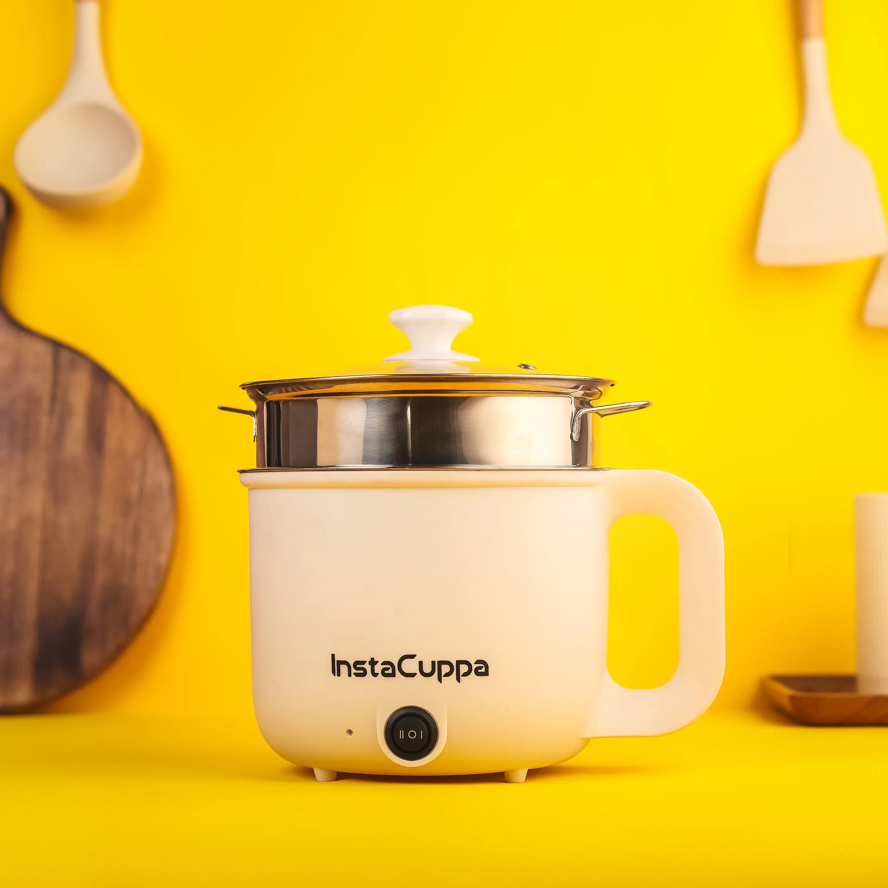 InstaCuppa Multipurpose Electric Kettle Cum Cooker with Free Steamer for Momos & Vegetables, Boiler Trays for Idly & Eggs, 1.2 Liter, 600 Watts  1.2 Liter - Non-Stick