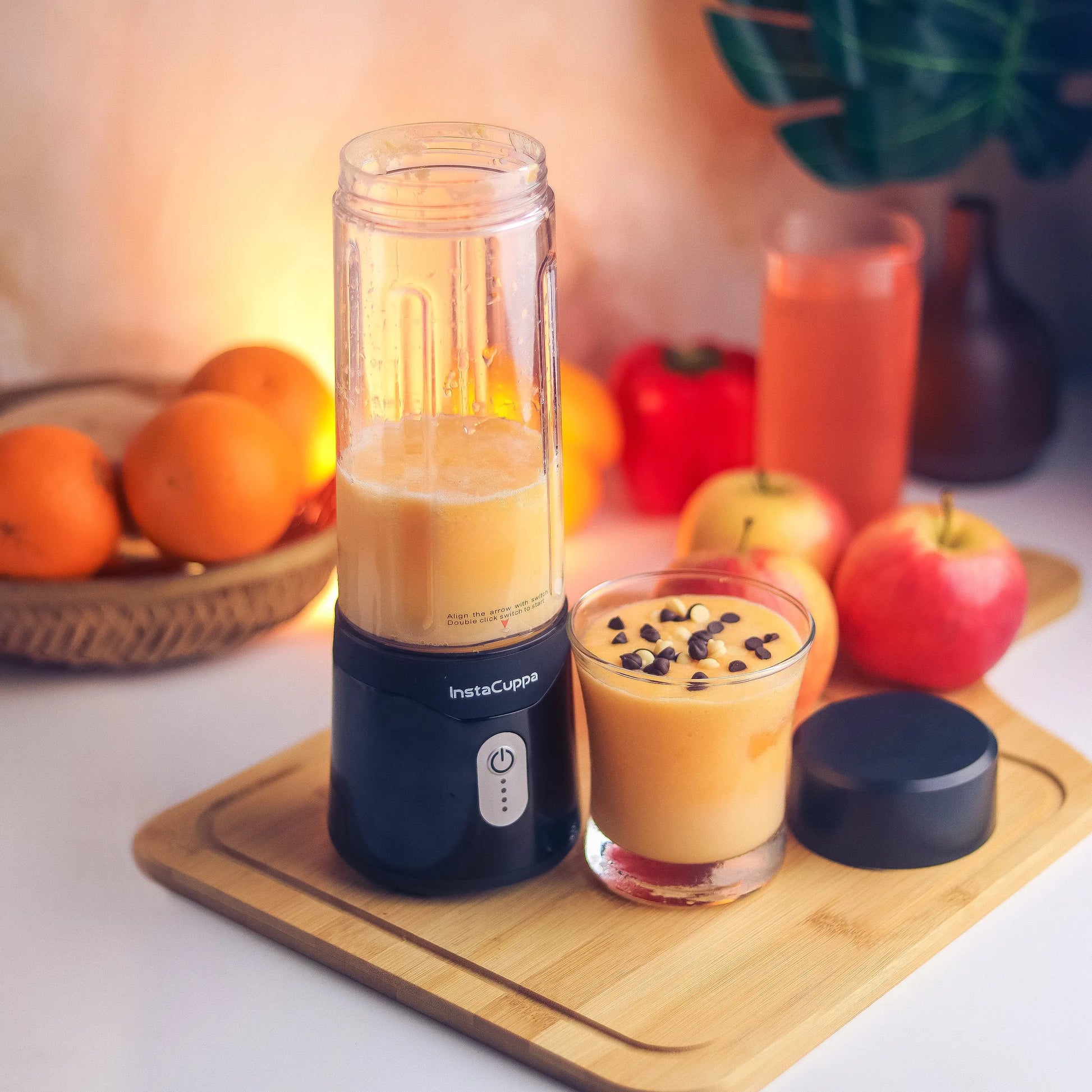 InstaCuppa Portable Blender for Smoothie and Juices, Milk Shakes, Crushing Ice, USB Rechargeable Blender Machine for Kitchen with 2000 mAh Battery, 150 W Motor, 400 ML, Built-in Jar (Normal Edition) 