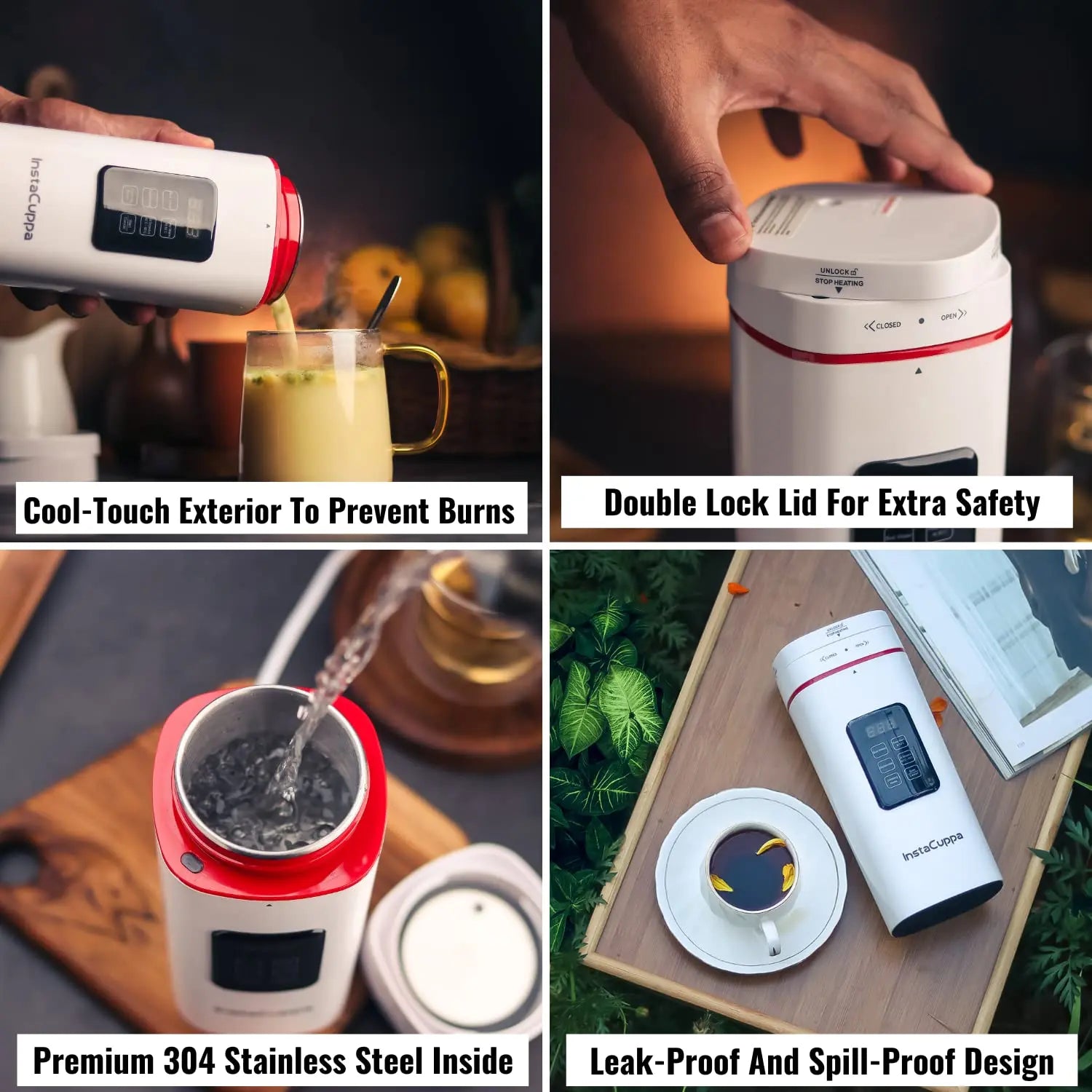 InstaCuppa Portable Electric Kettle With Temperature Control, Travel Electric Water Bottle For Boiling Hot Water with Cool Touch Exterior, Automatic Shut Off, Dry Boil Protection, 500 ML, 300 Watts 