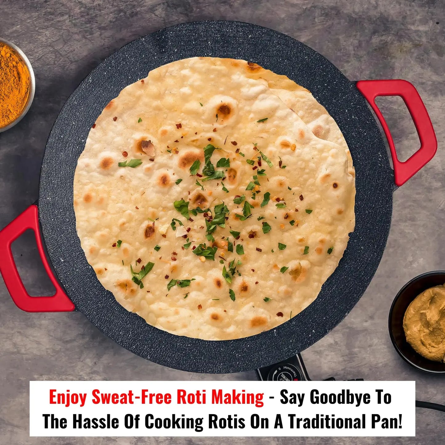 InstaCuppa Portable Electric Tawa 14 Inch (35 CM) with Temperature Control - Ideal for Dosa, Roti, Chapati, Uthappam, Paratha, Naan - Large Non-Stick Surface - Safe, Quick & Even Heating, 1500 Watts 
