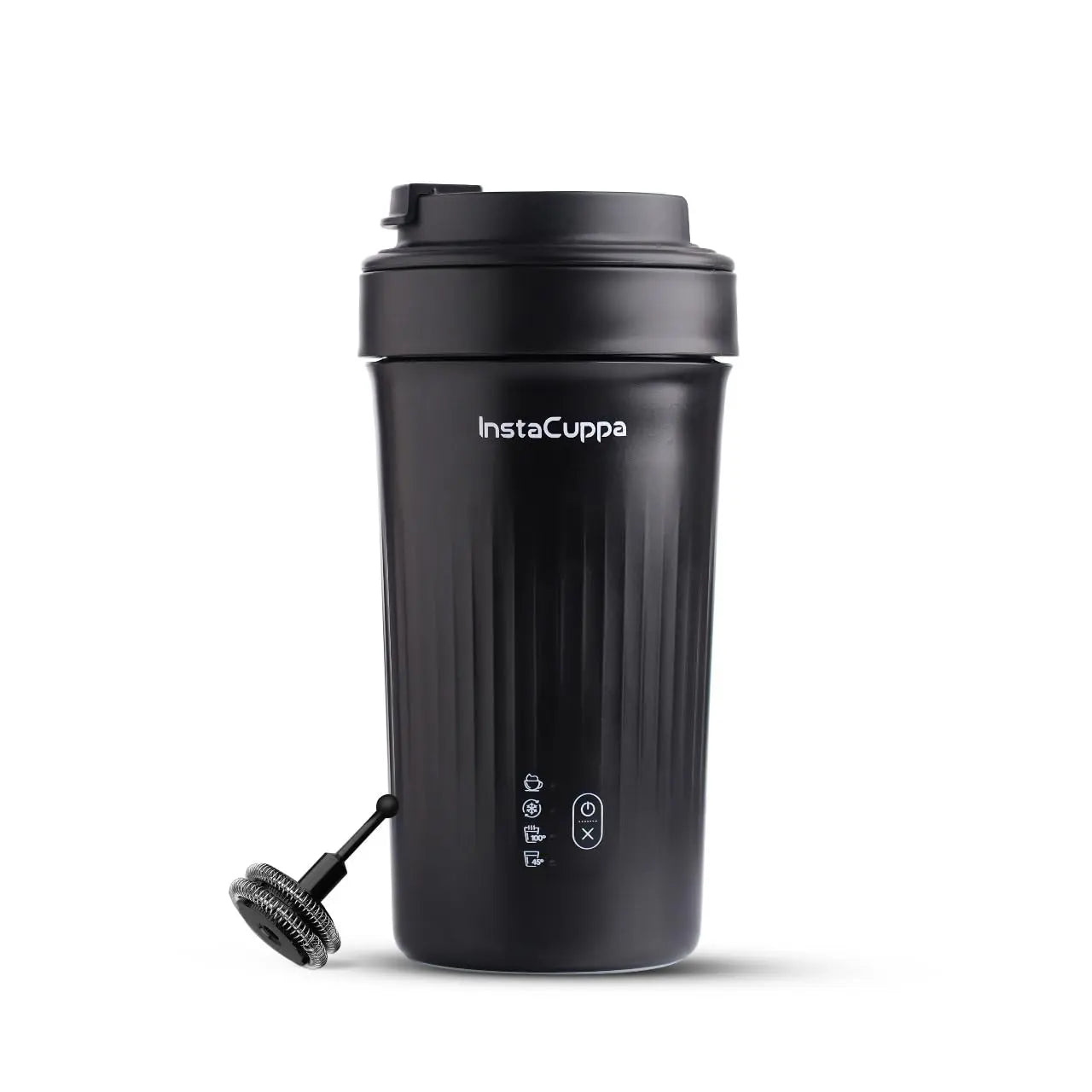 InstaCuppa Portable Milk Frother Mug – 4 Settings | Froths Milk, Stirs Cold Drinks, Boils Water, Keeps Warm | 300ml Capacity, Stainless Steel Interior with Nonstick Coating, Lid with Spout 