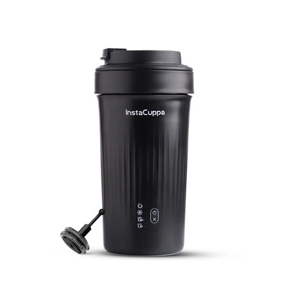 InstaCuppa Portable Milk Frother Mug – 4 Settings | Froths Milk, Stirs Cold Drinks, Boils Water, Keeps Warm | 300ml Capacity, Stainless Steel Interior with Nonstick Coating, Lid with Spout 