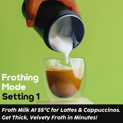 InstaCuppa Portable Milk Frother Mug – 4 Settings | Froths Milk, Stirs Cold Drinks, Boils Water, Keeps Warm | 300ml Capacity, Stainless Steel Interior with Nonstick Coating, Lid with Spout 