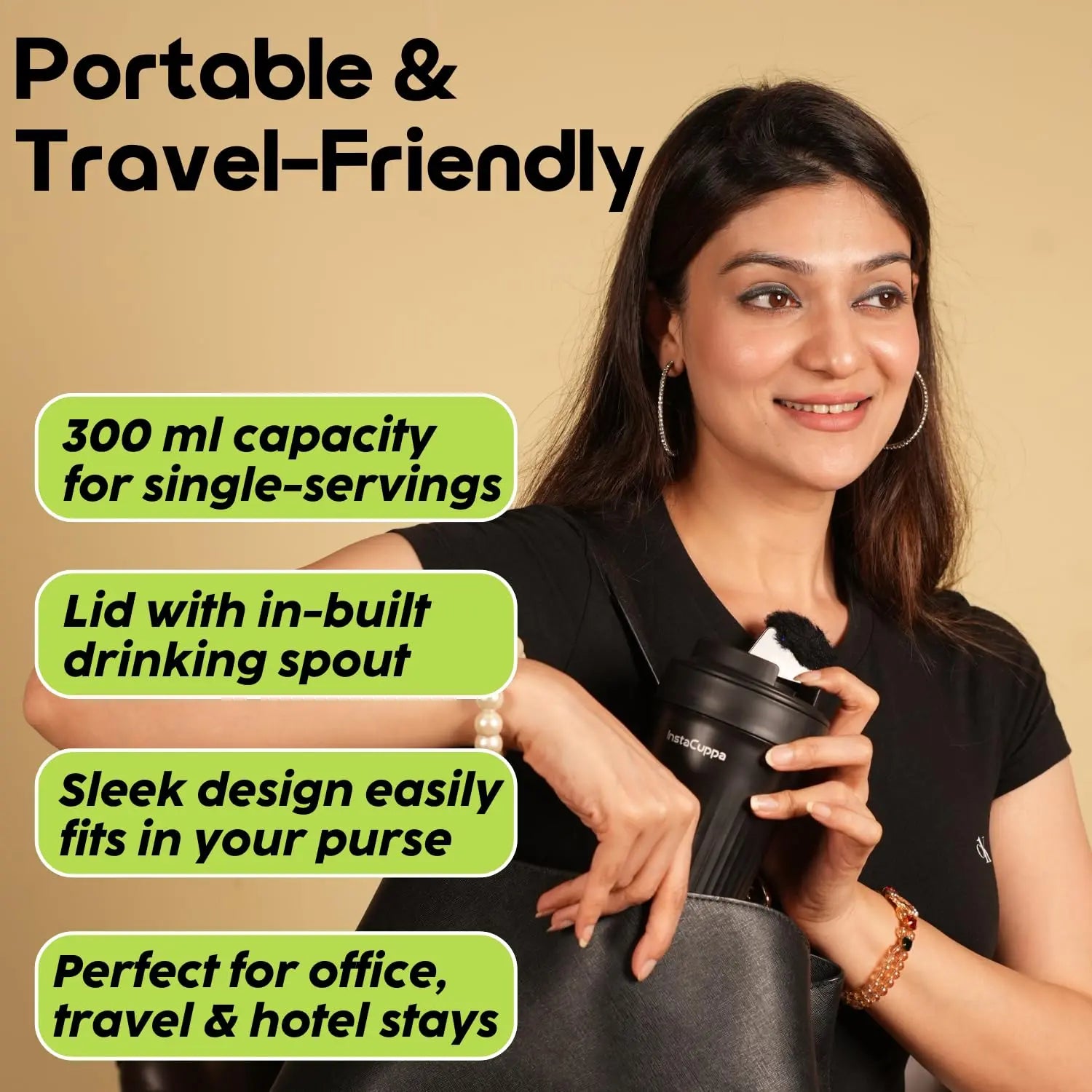 InstaCuppa Portable Milk Frother Mug – 4 Settings | Froths Milk, Stirs Cold Drinks, Boils Water, Keeps Warm | 300ml Capacity, Stainless Steel Interior with Nonstick Coating, Lid with Spout 