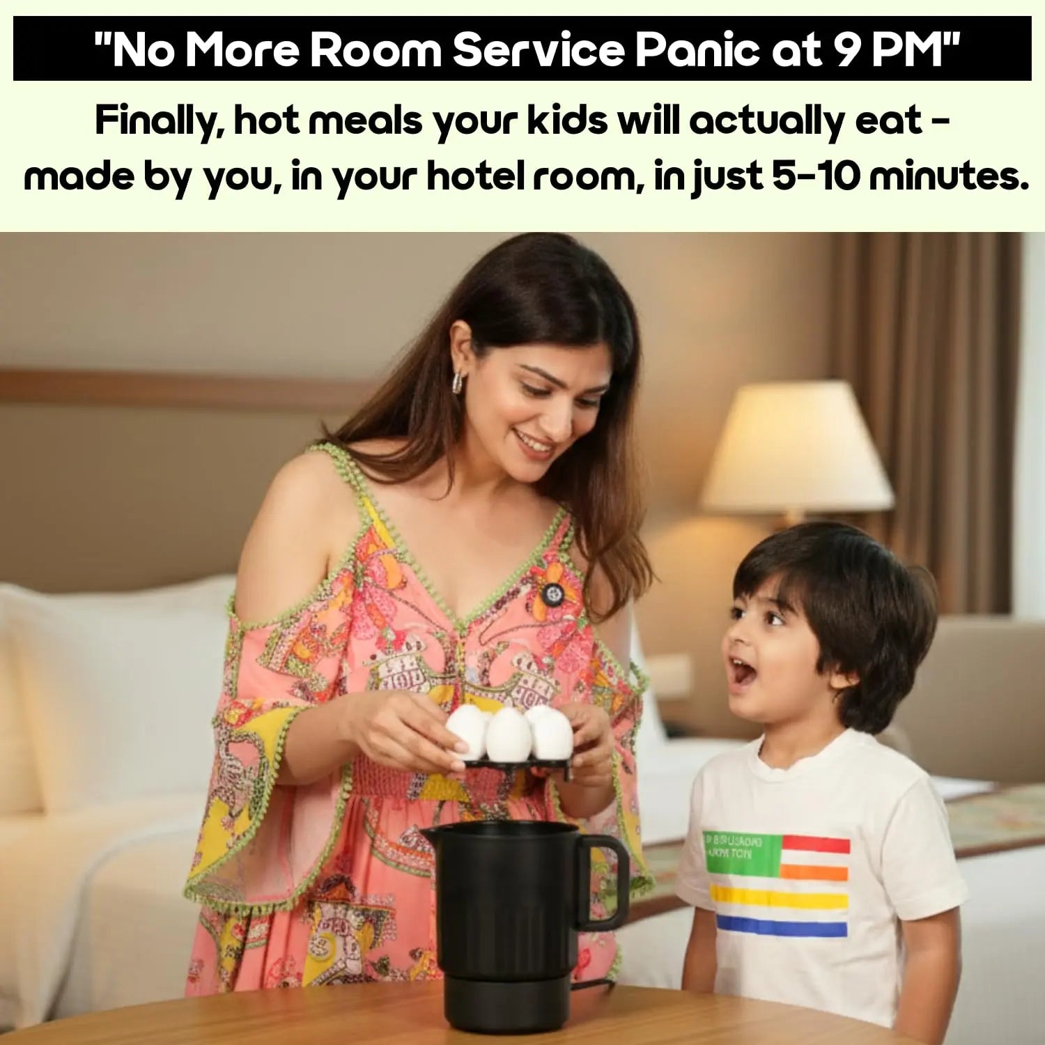 InstaCuppa Portable Multicook Kettle 1000ml | Non-Stick Version - Fry Eggs, Cook & Boil Without Sticking | Keep Warm, Auto Shut-Off & Easy To Clean | Free Egg Tray Included |  Foldable Design - Perfect For Busy Moms Who Travel 