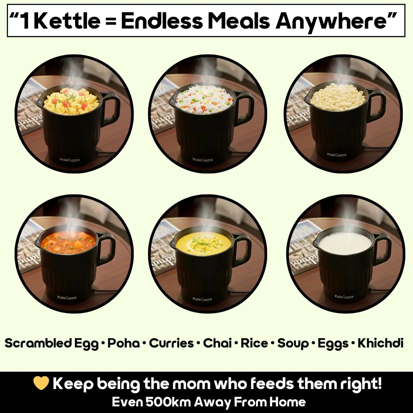 InstaCuppa Portable Multicook Kettle 1000ml | Non-Stick Version - Fry Eggs, Cook & Boil Without Sticking | Keep Warm, Auto Shut-Off & Easy To Clean | Free Egg Tray Included |  Foldable Design - Perfect For Busy Moms Who Travel 