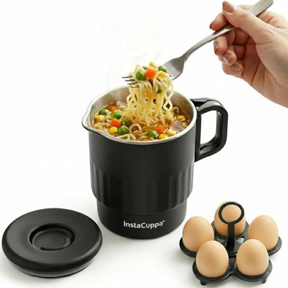 InstaCuppa Portable Multicook Kettle 1000ml | Stainless Steel Version - Boil, Cook & Steam Without Chemicals | Keep Warm, Auto Shut-Off & Scratch-Resistant | Free Egg Tray Included | Foldable Design - Perfect For Busy Moms Who Travel 
