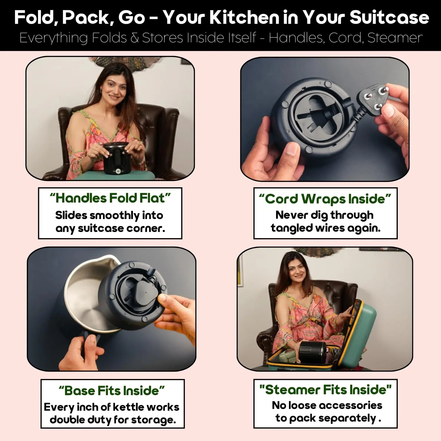 InstaCuppa Portable Multicook Kettle 1000ml | Stainless Steel Version - Boil, Cook & Steam Without Chemicals | Keep Warm, Auto Shut-Off & Scratch-Resistant | Free Egg Tray Included | Foldable Design - Perfect For Busy Moms Who Travel 