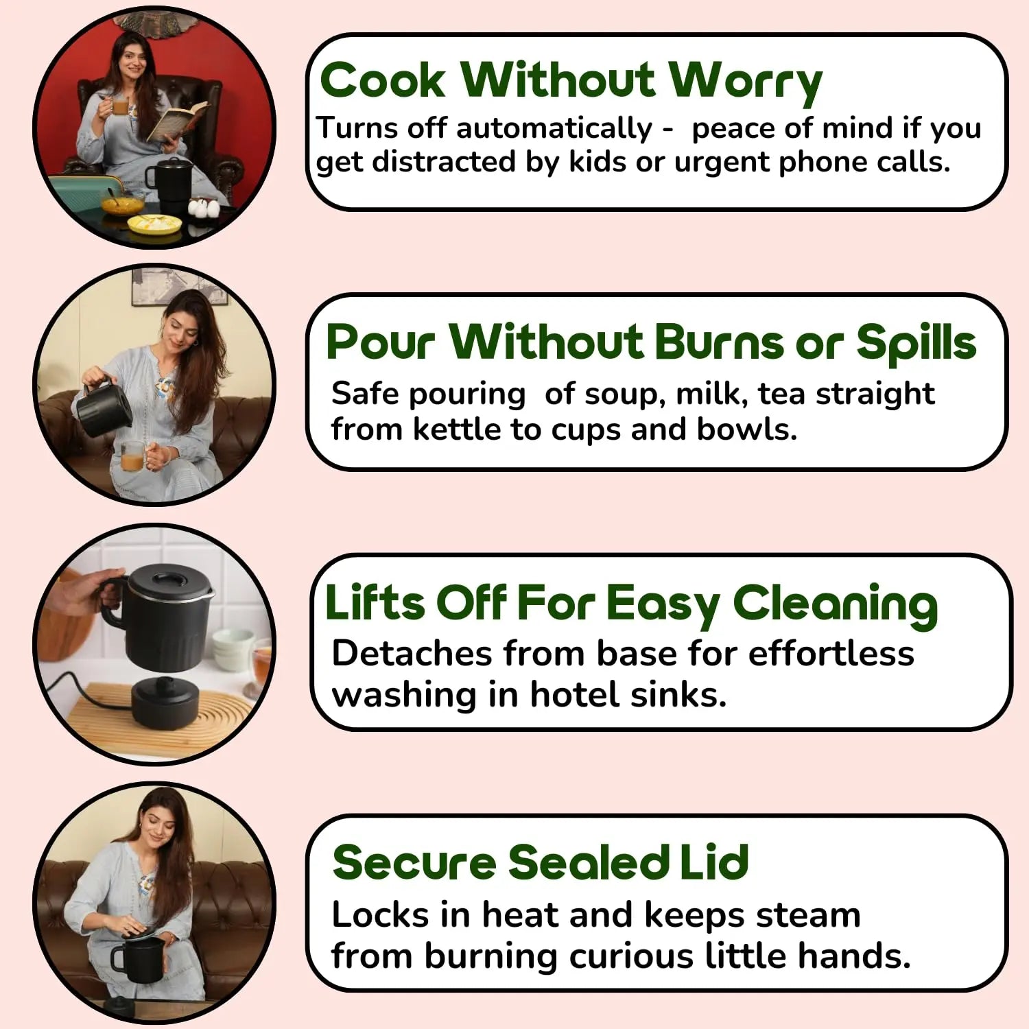 InstaCuppa Portable Multicook Kettle 1000ml | Stainless Steel Version - Boil, Cook & Steam Without Chemicals | Keep Warm, Auto Shut-Off & Scratch-Resistant | Free Egg Tray Included | Foldable Design - Perfect For Busy Moms Who Travel 