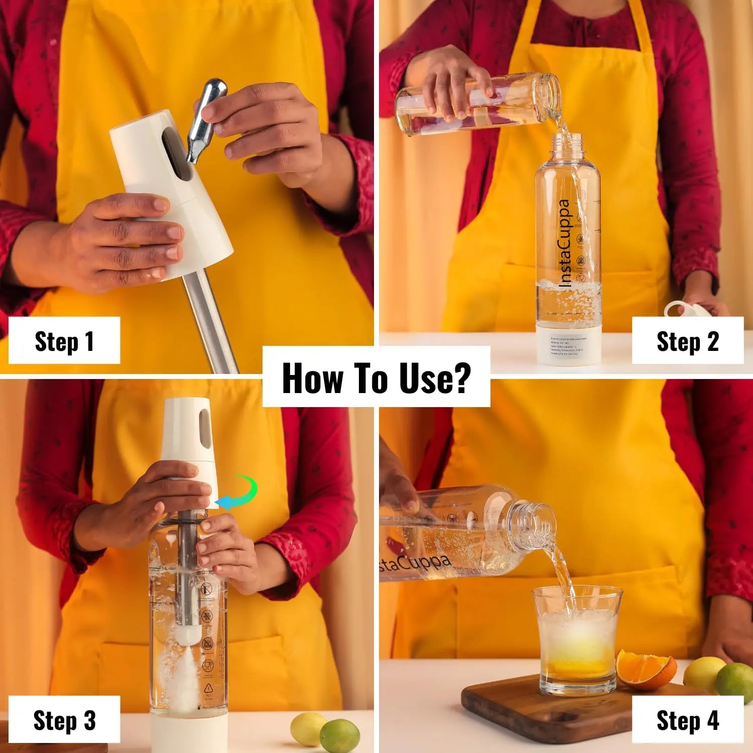 InstaCuppa Portable Soda Maker, Perfect for Busy Moms To Make Lemon Flavored Soda, Jaljeera, Sparkling Water, Mocktails, Fruit Spritzers In Just 30 Seconds Anywhere, Includes 10 Soda Capsules & 2 Lids 