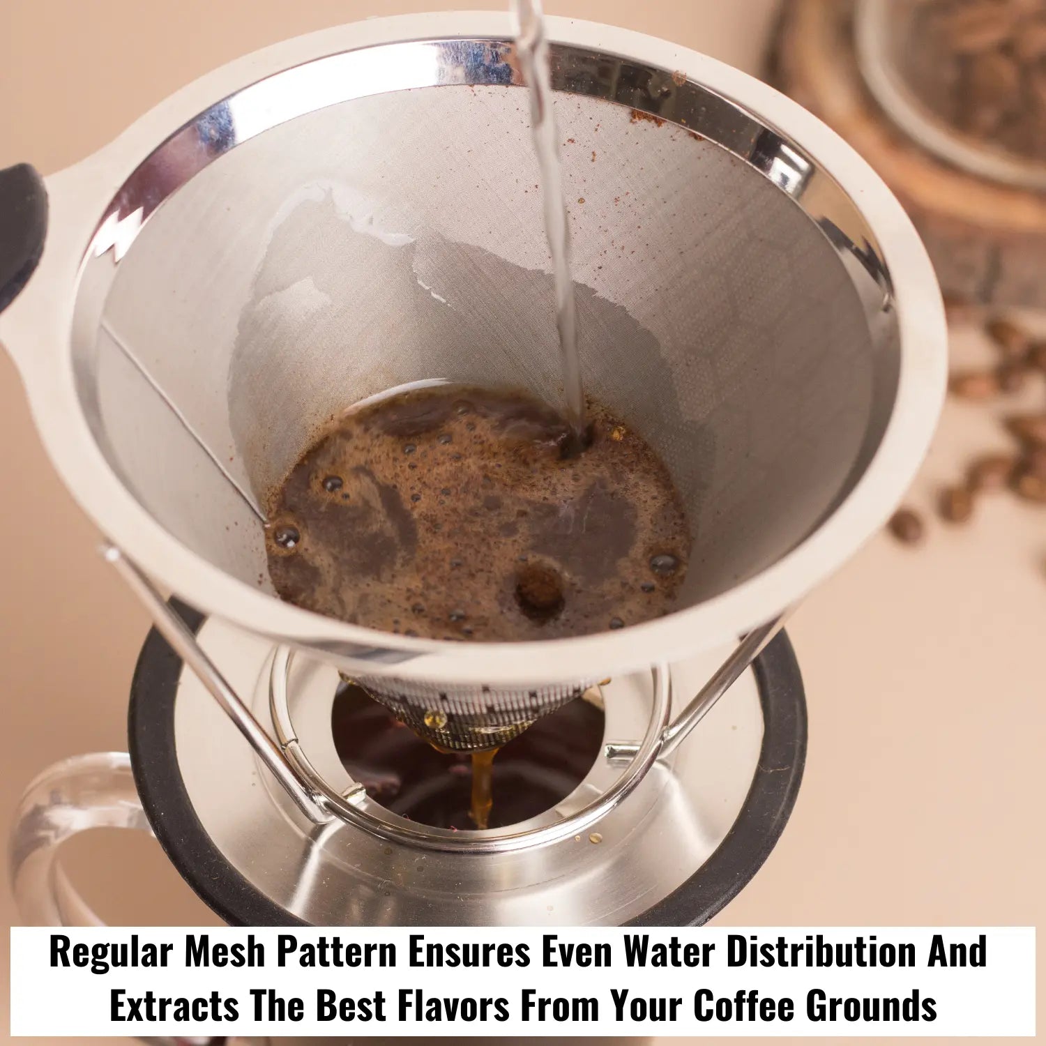 InstaCuppa Pour Over Coffee Dripper Stainless Steel Slow Drip Coffee Filter Metal Cone Paperless Reusable Single Coffee Maker 1-2 Cup Drip Brew Coffee with Double Mesh Liner 