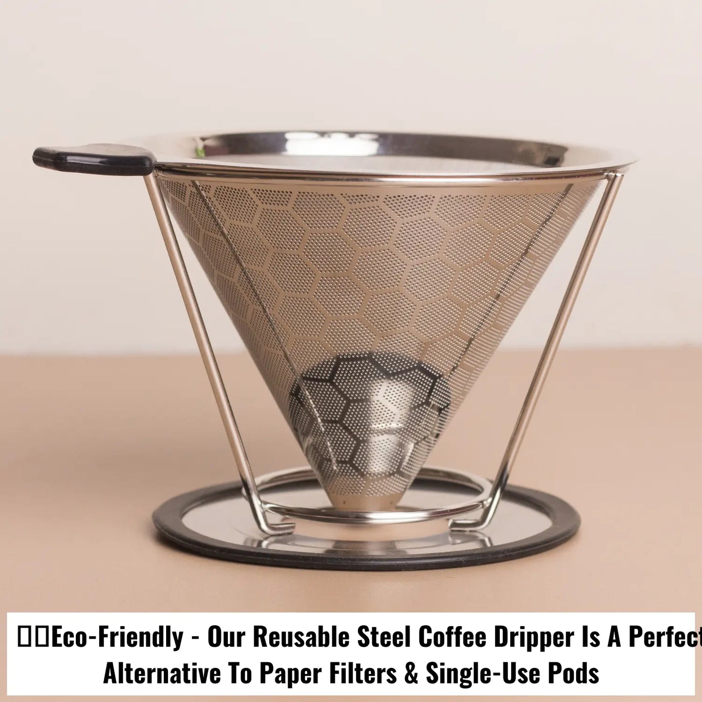 InstaCuppa Pour Over Coffee Dripper, Stainless Steel Coffee Filter Removable Dripper with Stand, Reusable Cone Dripper, 100% Paperless & Eco-Friendly, Works with Carafe 