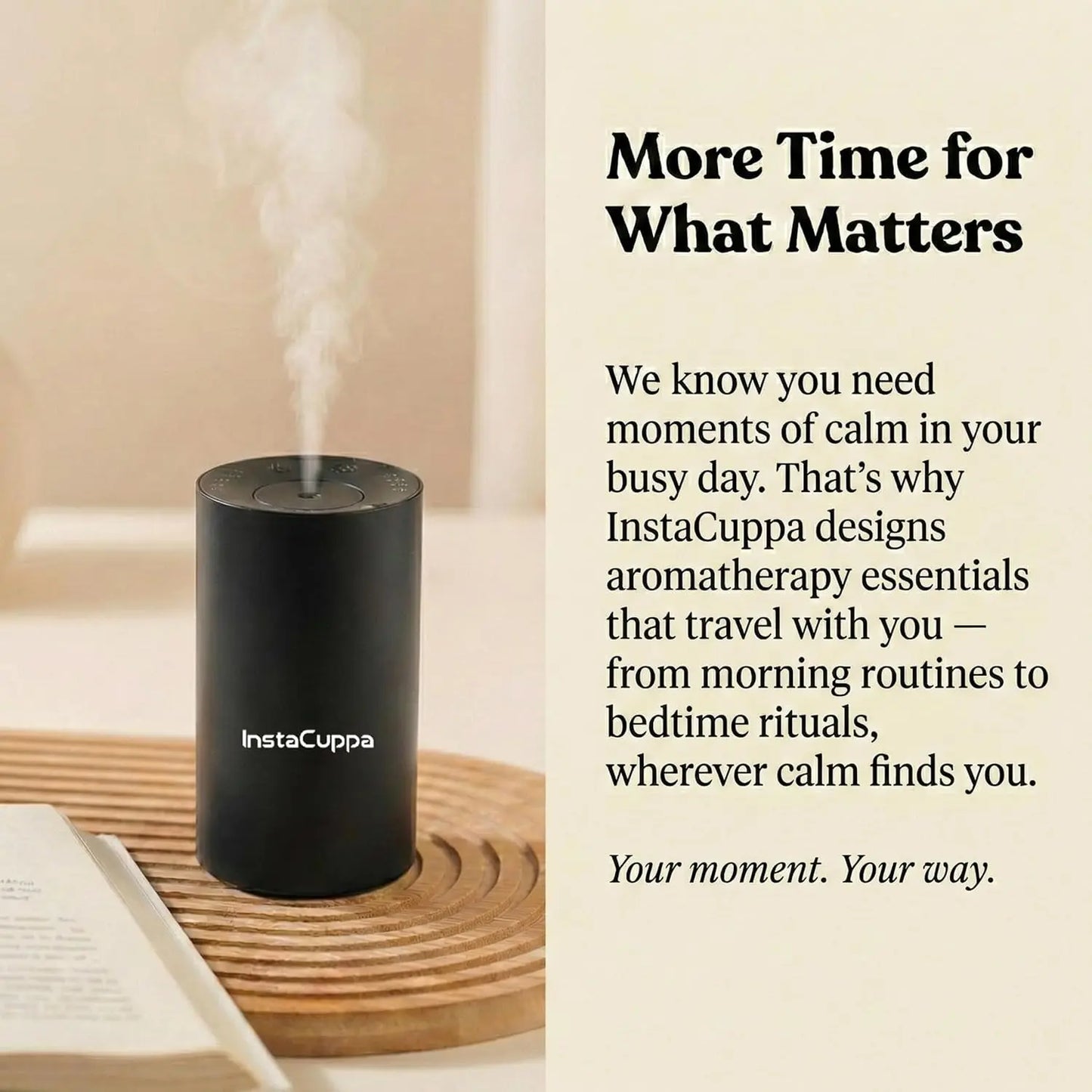 InstaCuppa essential oil diffuser with USB Type-C charging port