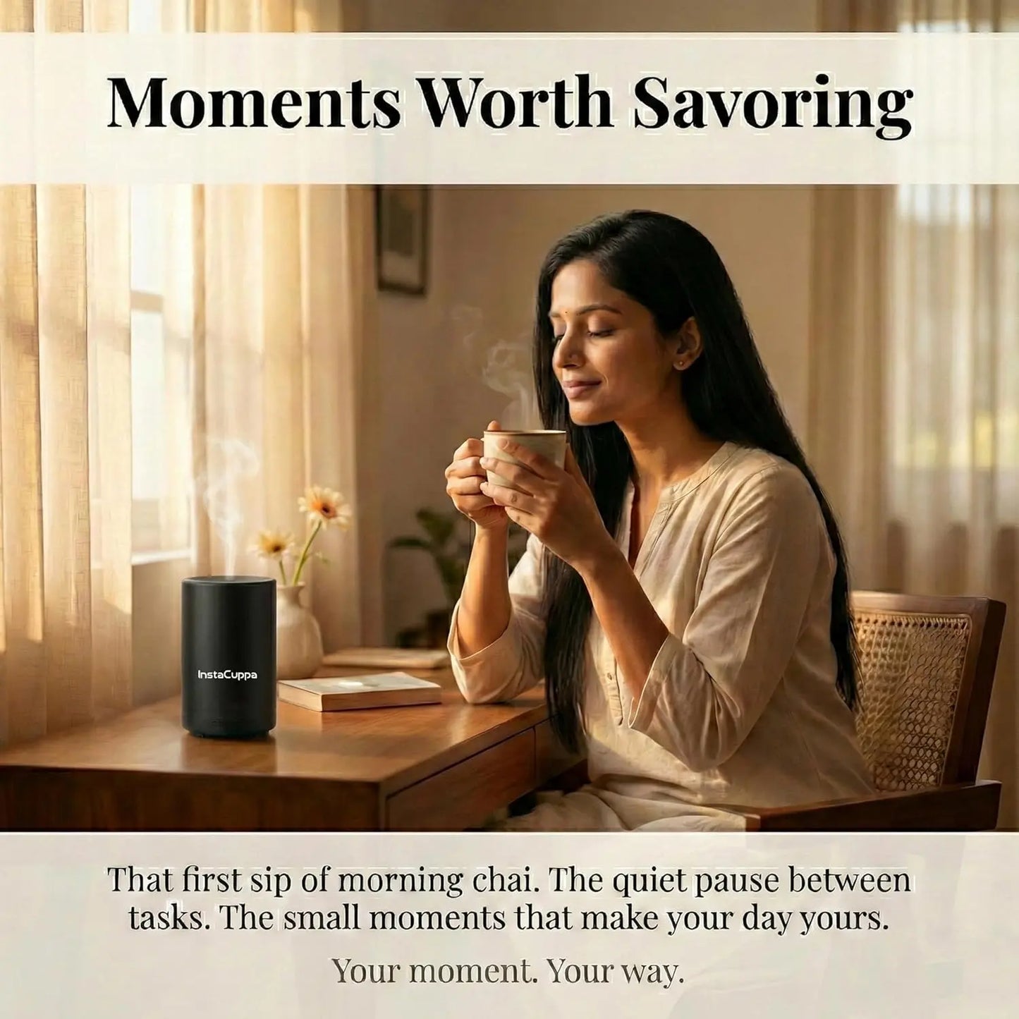 InstaCuppa portable aroma diffuser size comparison 6.9 cm compact design