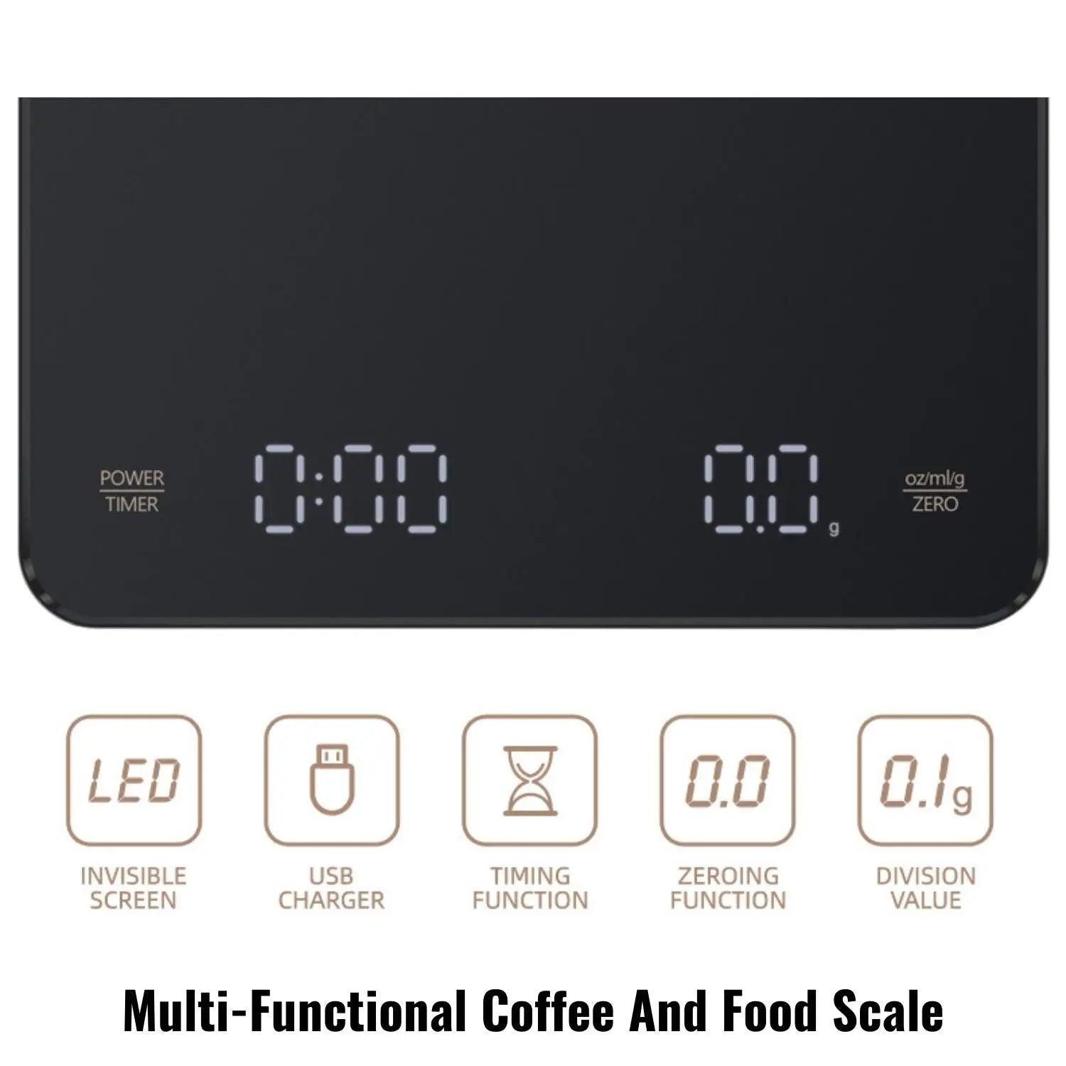 InstaCuppa Rechargeable Coffee Scale For Your Pour Over Coffee Maker with LED Display, Timer, Tare Function, Unit Conversion, 0.1g Scale Interval 