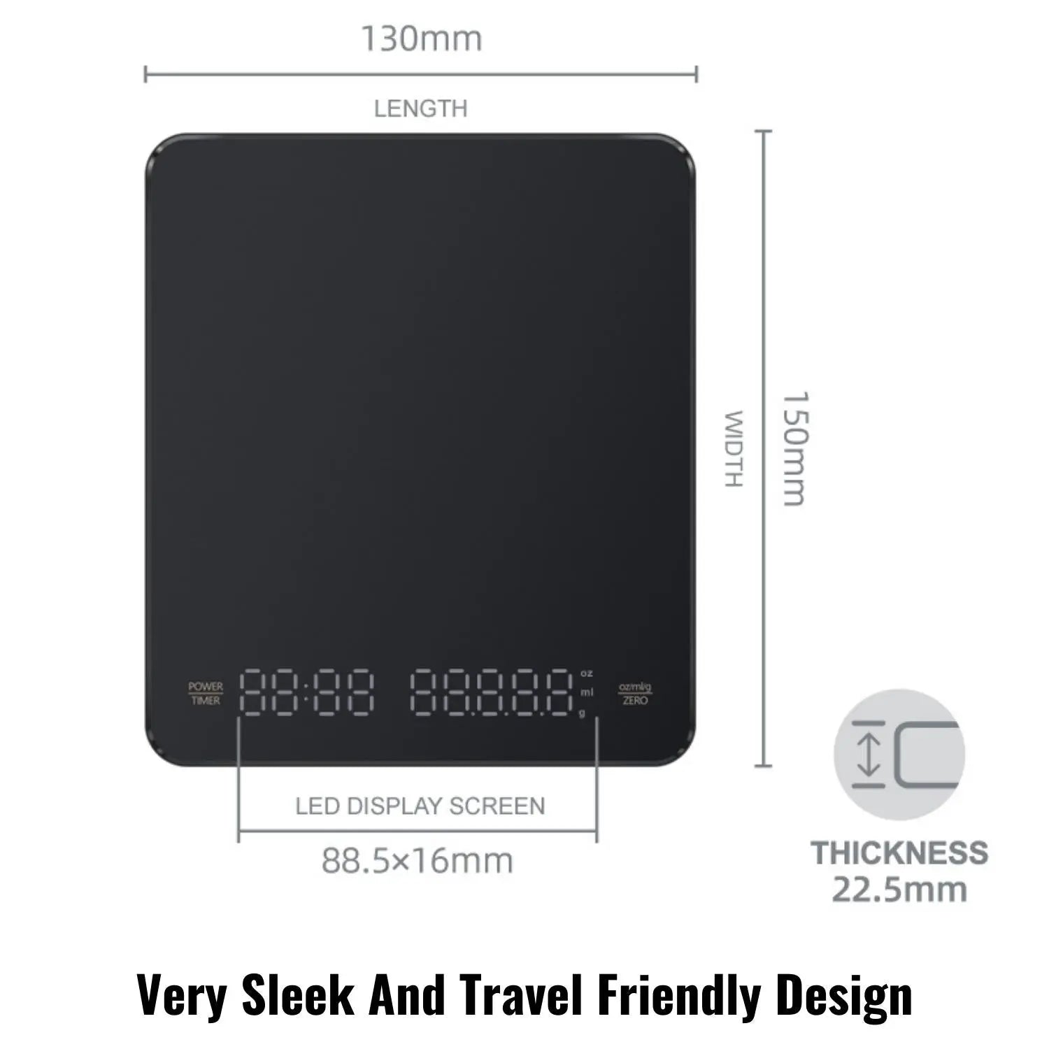 InstaCuppa Rechargeable Coffee Scale For Your Pour Over Coffee Maker with LED Display, Timer, Tare Function, Unit Conversion, 0.1g Scale Interval 