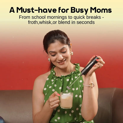 InstaCuppa rechargeable coffee frother for busy moms - froth whisk or blend on the go