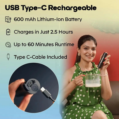 InstaCuppa rechargeable coffee frother USB Type-C - 600mAh battery with 60 minutes runtime