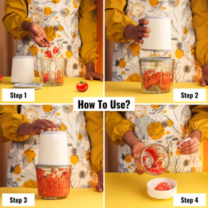 InstaCuppa Rechargeable Mini Electric Chopper, Chops In Less Than 10secs, Simple One Touch Operation, Long Battery Life, Easy To Carry Around 