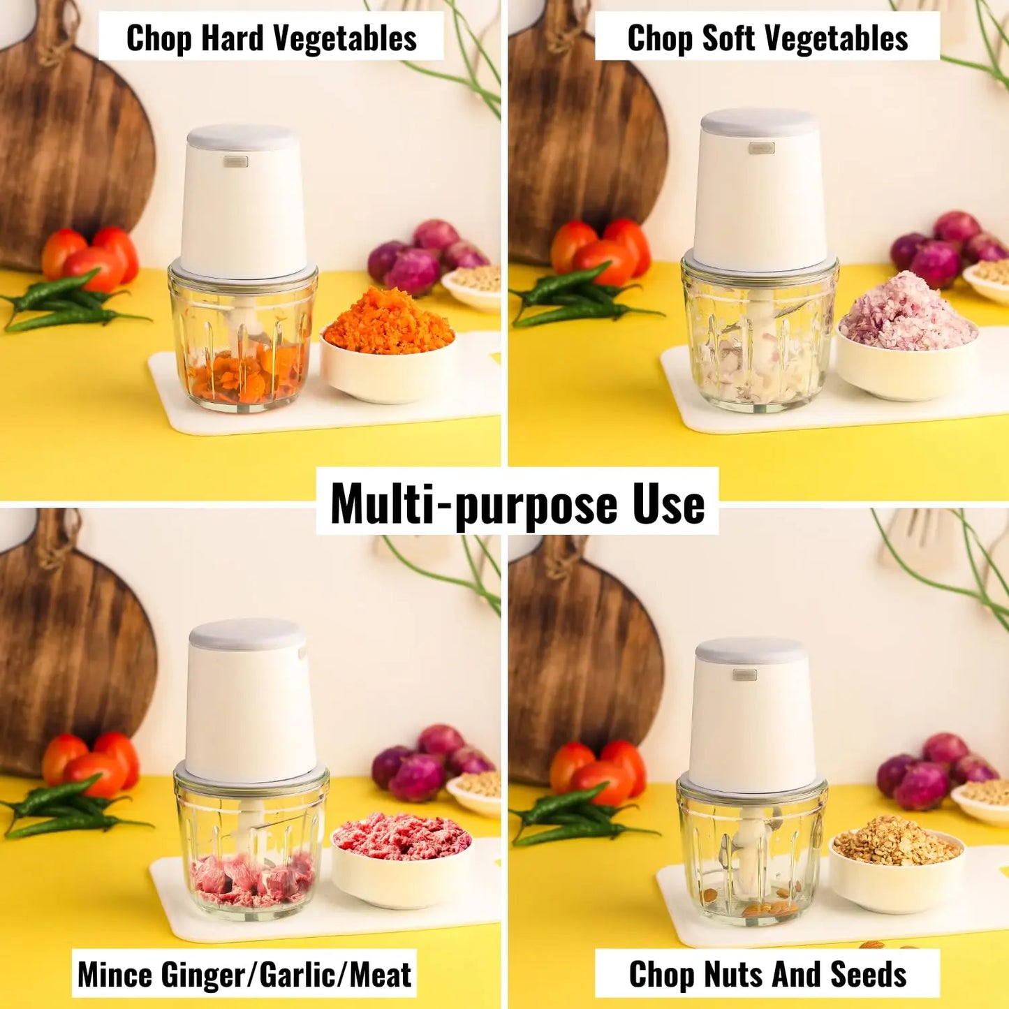 InstaCuppa Rechargeable Mini Electric Chopper, Chops In Less Than 10secs, Simple One Touch Operation, Long Battery Life, Easy To Carry Around 