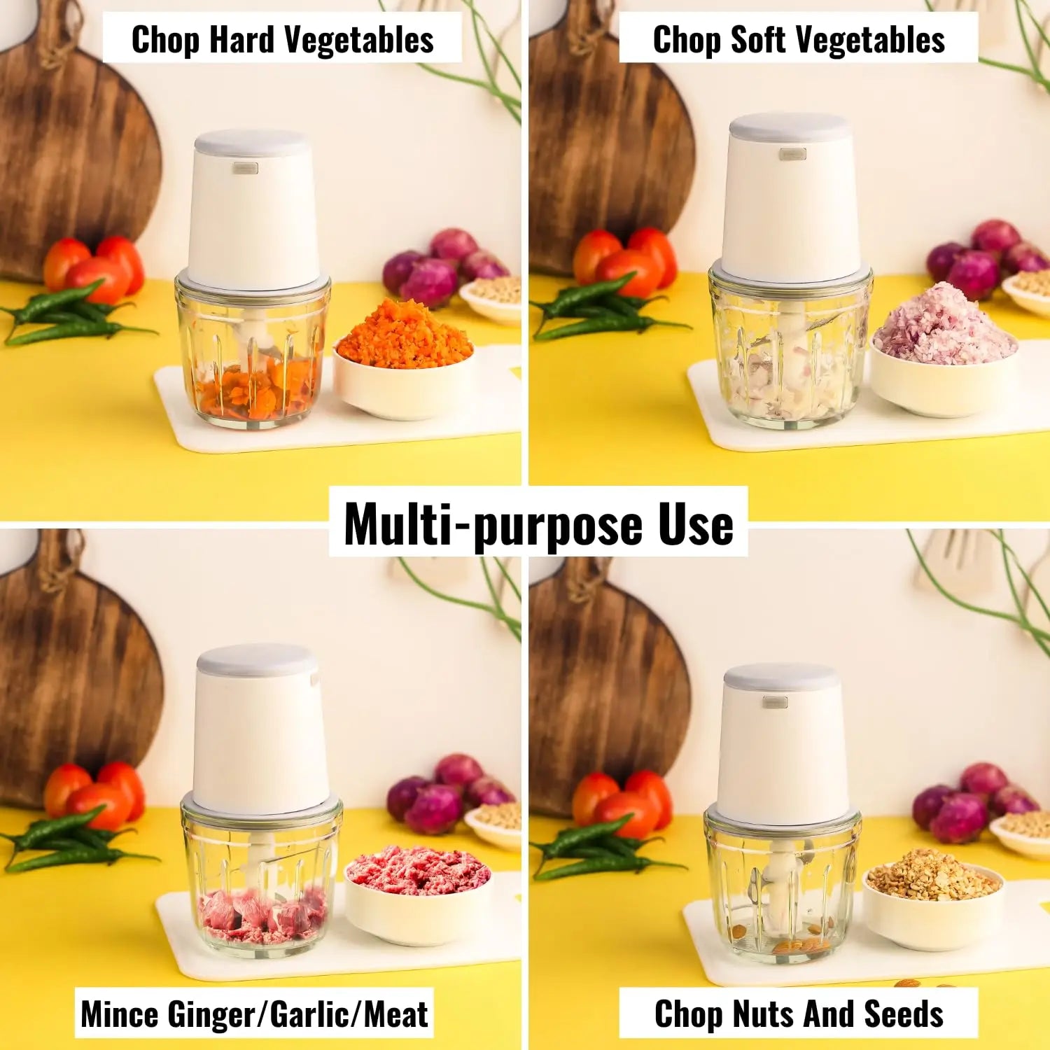 InstaCuppa Rechargeable Mini Electric Chopper, Chops In Less Than 10secs, Simple One Touch Operation, Long Battery Life, Easy To Carry Around 