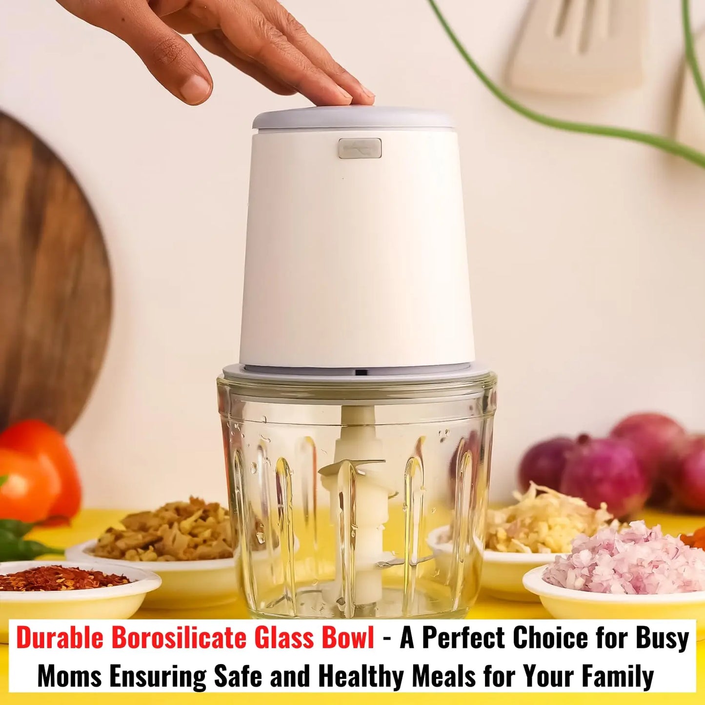 InstaCuppa Rechargeable Mini Electric Chopper, Chops In Less Than 10secs, Simple One Touch Operation, Long Battery Life, Easy To Carry Around 