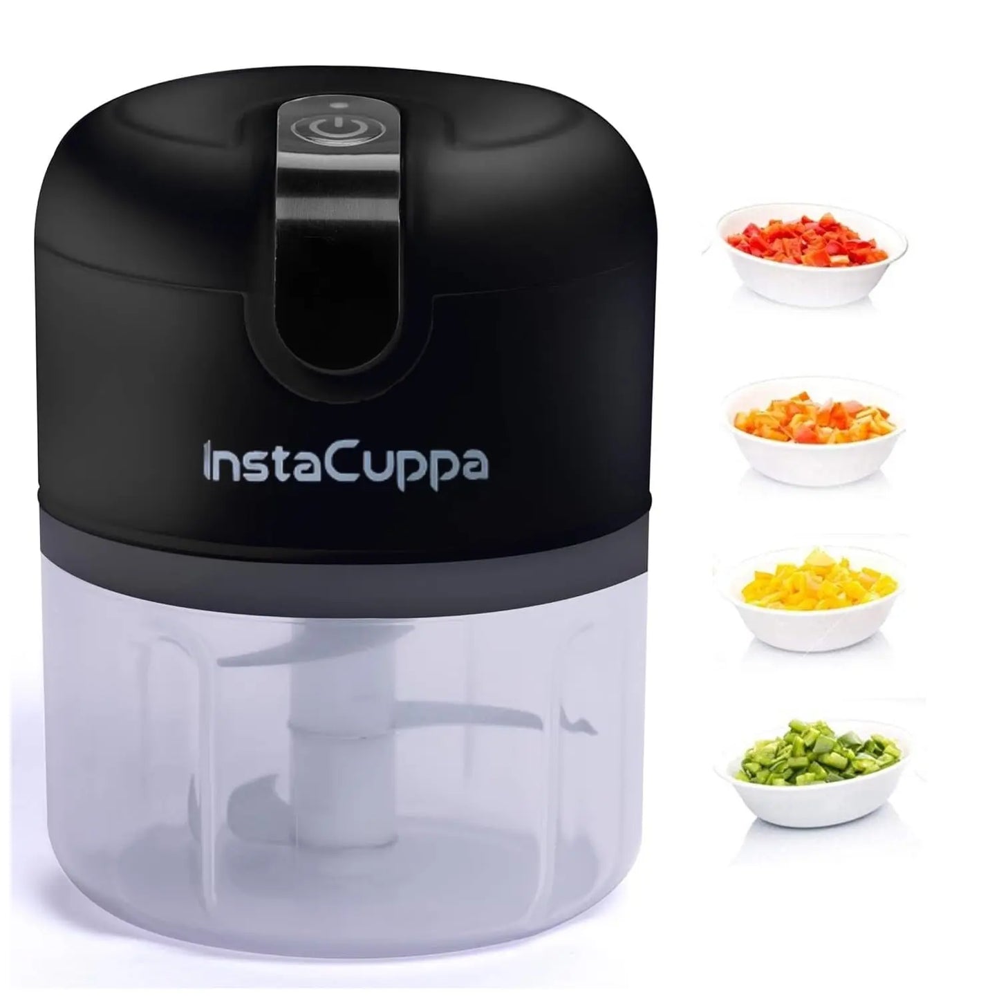 InstaCuppa Rechargeable Mini Electric Chopper, Chops In Less Than 10secs, Simple One Touch Operation, Long Battery Life, Easy To Carry Around  250 ML / Black
