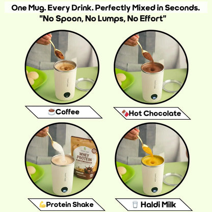InstaCuppa Rechargeable Self Stirring Mug mixing coffee hot chocolate protein shake and haldi milk for Indian families