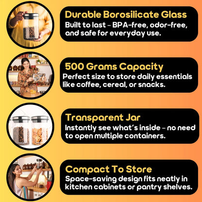 InstaCuppa Rechargeable Vacuum Canister 500g | Airtight Storage with 30kPa Vacuum Seal | USB-C Powered | 300+ Uses per Charge | LED Touch | Borosilicate Glass Jar for Coffee, Cereal & Chocolate Powder 