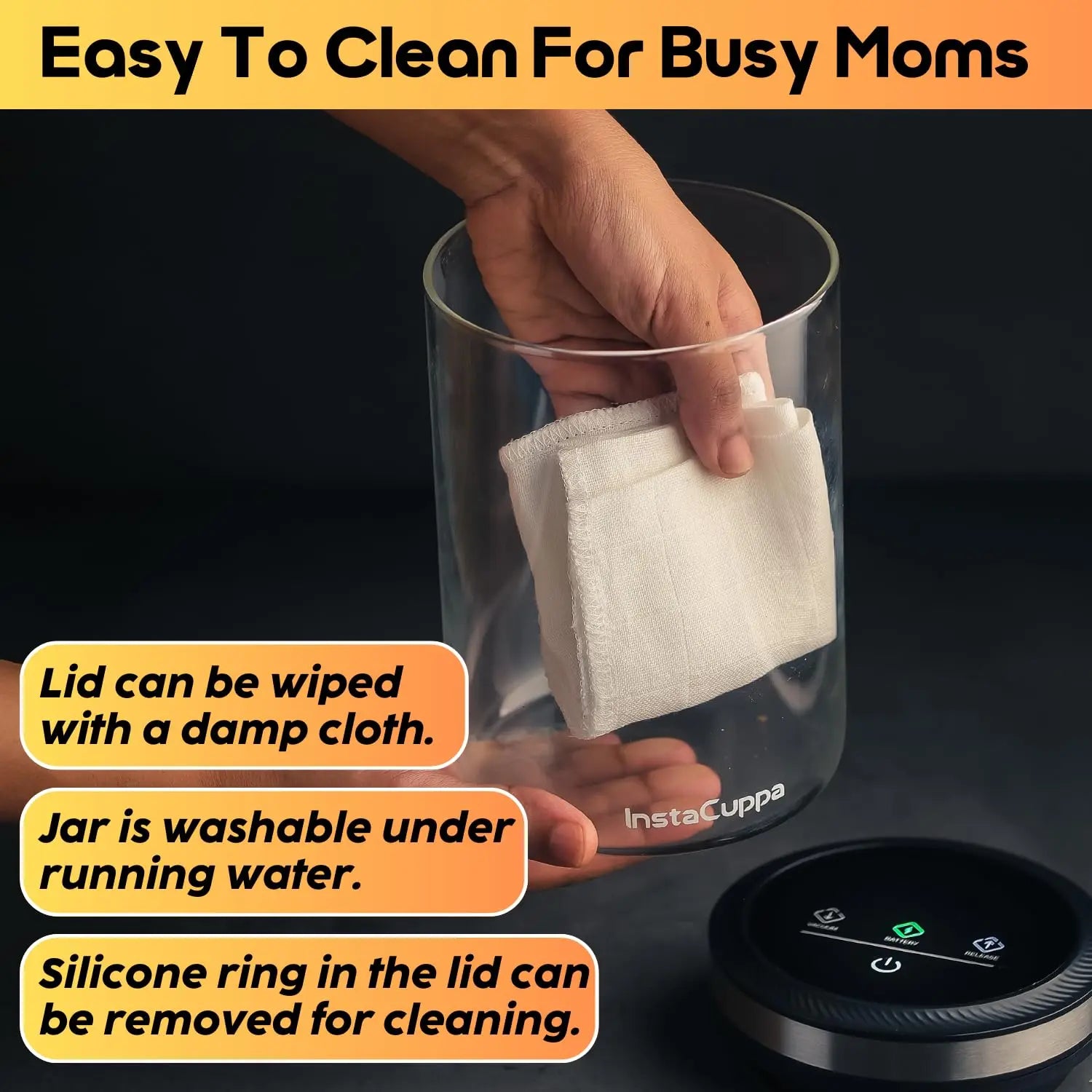 InstaCuppa Rechargeable Vacuum Canister 500g | Airtight Storage with 30kPa Vacuum Seal | USB-C Powered | 300+ Uses per Charge | LED Touch | Borosilicate Glass Jar for Coffee, Cereal & Chocolate Powder 