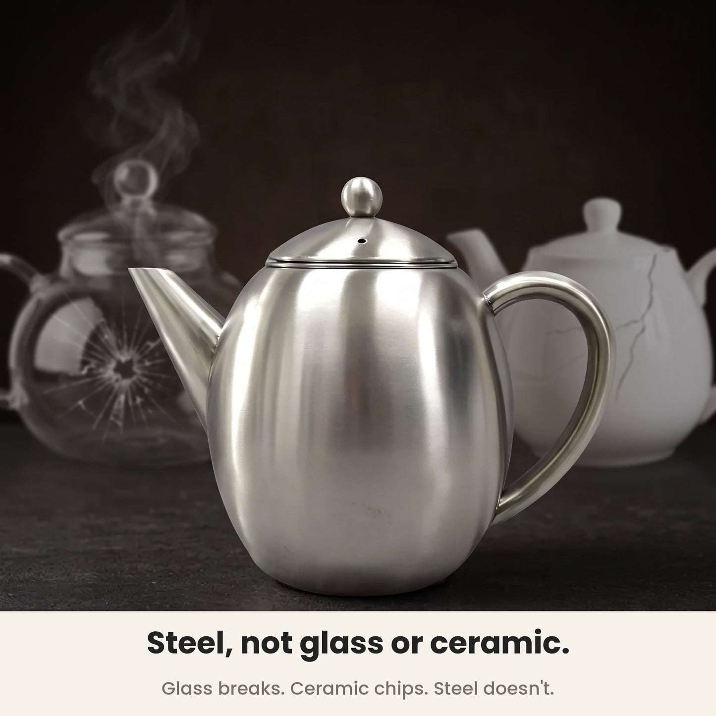 InstaCuppa Stainless Steel Teapot - steel that will not shatter or chip like glass · 1.2 L · 6 cups