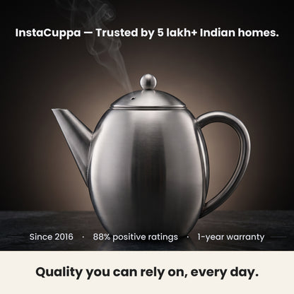 InstaCuppa Stainless Steel Teapot - trusted by Indian homes, 1-year warranty · 1.2 L · 6 cups