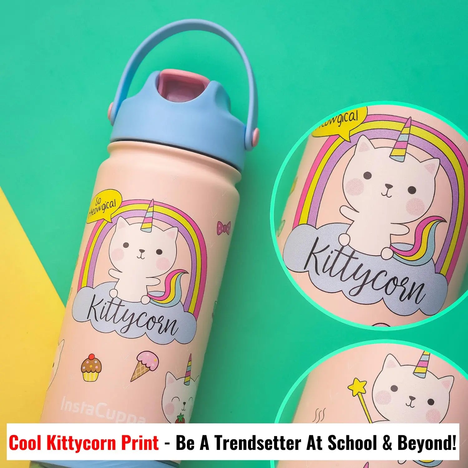 InstaCuppa Stainless Steel Thermos Flask Water Bottle with Sports Sipper Lid, Double Walled Vacuum Insulation 