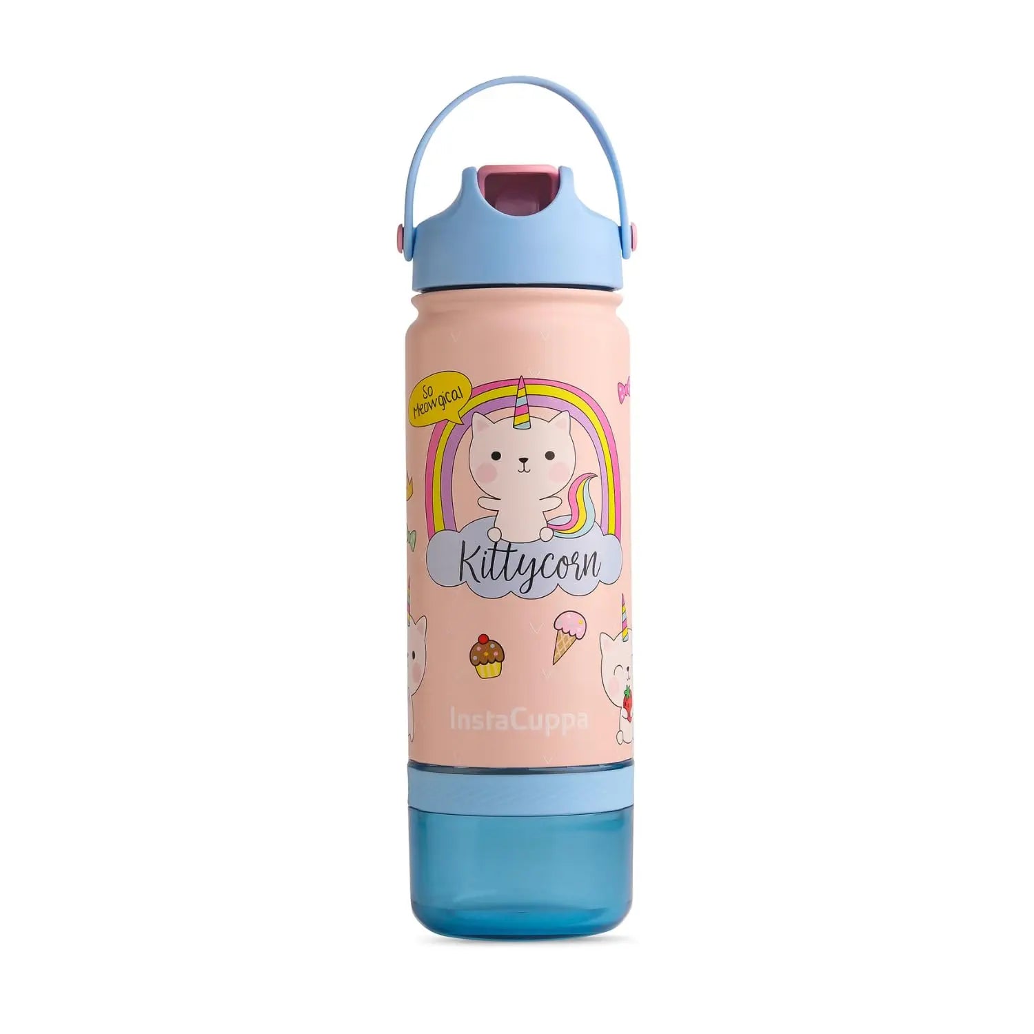 InstaCuppa Stainless Steel Thermos Flask Water Bottle with Sports Sipper Lid, Double Walled Vacuum Insulation  Kids Flask + Snack Box / Kitty Cat