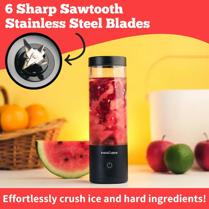 InstaCuppa Ultra Slim Portable Blender Bottle – 180W Power, 3000mAh Battery, USB Type-C Rechargeable, 6 Stainless Steel Blades, 480ml Capacity with Markings, Magnetic Lock Safety (Upgraded Edition) 