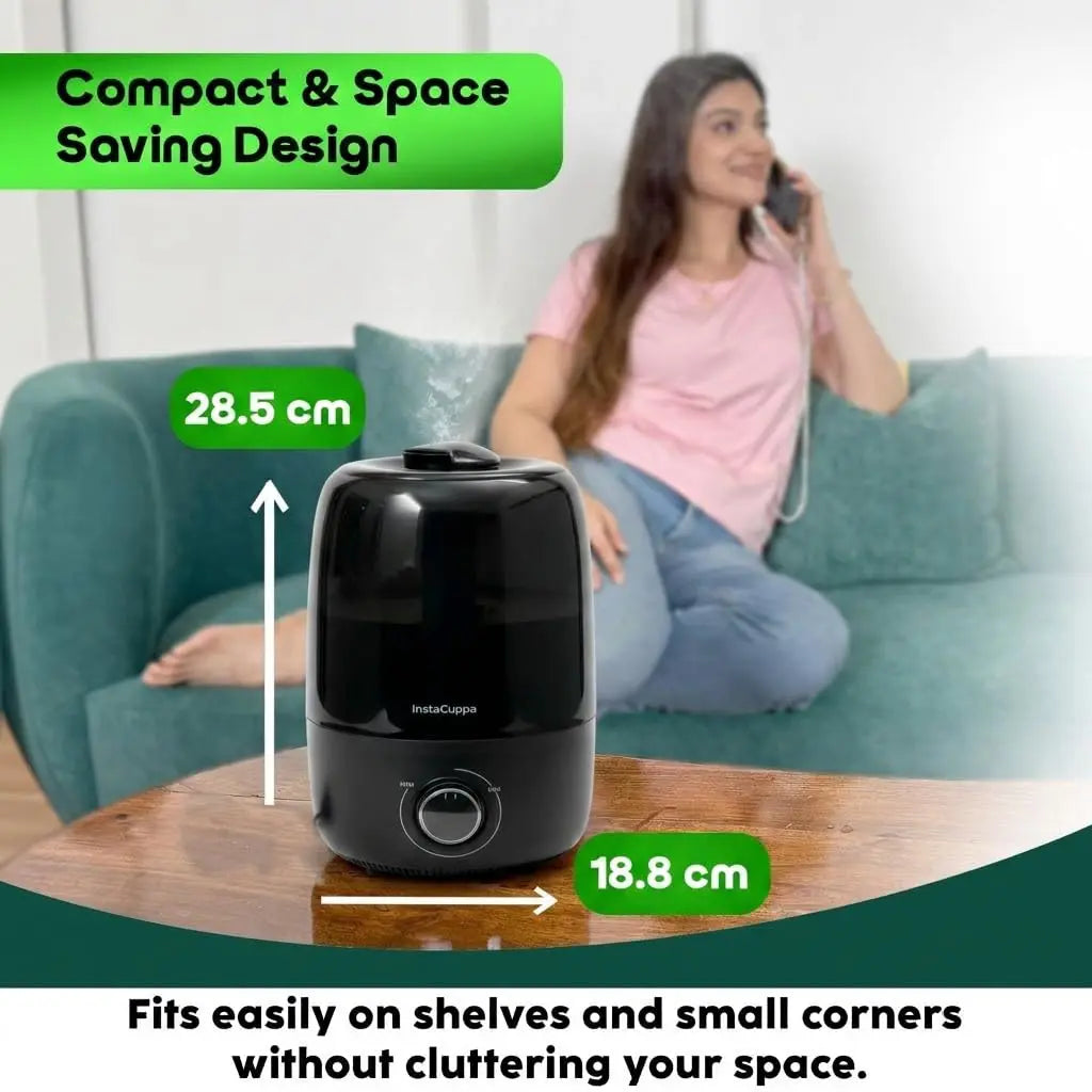 InstaCuppa Ultrasonic Cool Mist Humidifier for Room, Effective Cold & Cough Relief with Moisture Control, Separate Aroma Oil Diffuser Container, Ceramic Balls Water & Cotton Mesh Air Filters, 4 Liter