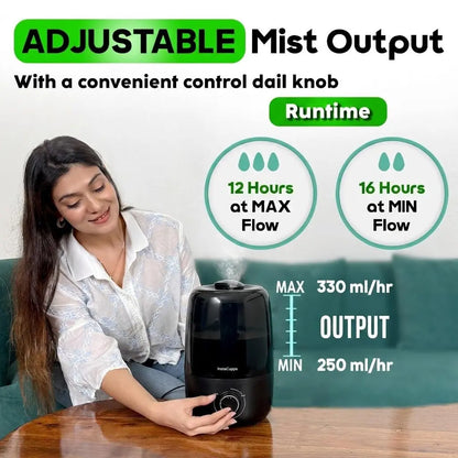 InstaCuppa Ultrasonic Cool Mist Humidifier for Room, Effective Cold & Cough Relief with Moisture Control, Separate Aroma Oil Diffuser Container, Ceramic Balls Water & Cotton Mesh Air Filters, 4 Liter