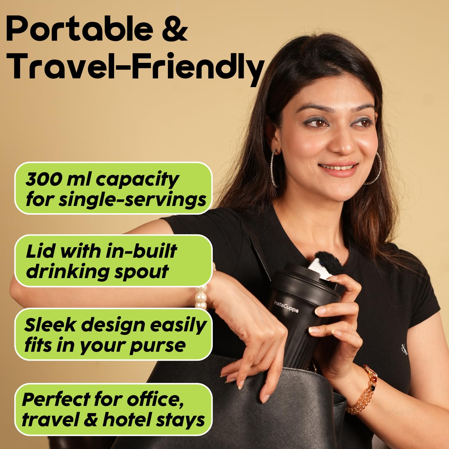 InstaCuppa Portable Milk Frother Mug – 4 Settings | Froths Milk, Stirs Cold Drinks, Boils Water, Keeps Warm | 300ml Capacity, Stainless Steel Interior with Nonstick Coating, Lid with Spout