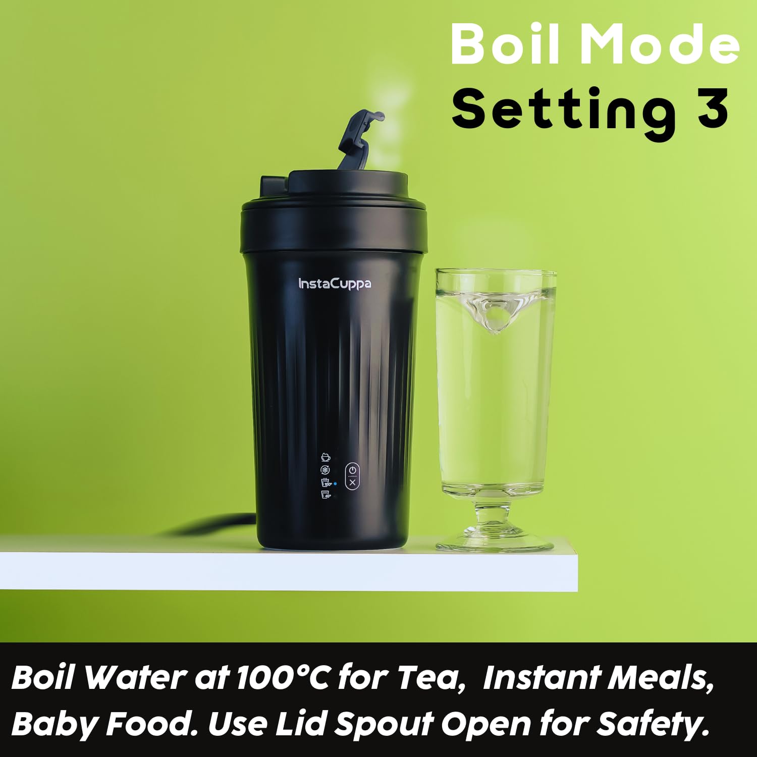 InstaCuppa Portable Milk Frother Mug – 4 Settings | Froths Milk, Stirs Cold Drinks, Boils Water, Keeps Warm | 300ml Capacity, Stainless Steel Interior with Nonstick Coating, Lid with Spout