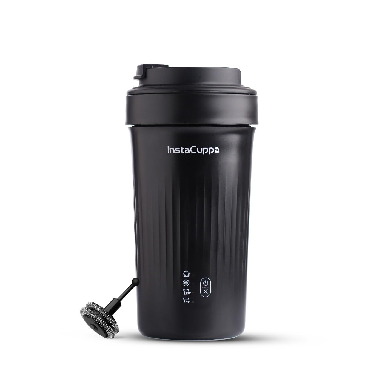 InstaCuppa Portable Milk Frother Mug – 4 Settings | Froths Milk, Stirs Cold Drinks, Boils Water, Keeps Warm | 300ml Capacity, Stainless Steel Interior with Nonstick Coating, Lid with Spout